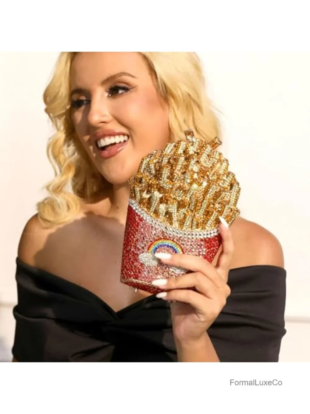 3D French Fries Chip Crystal Clutch Bag Rhinestone Evening Handbag